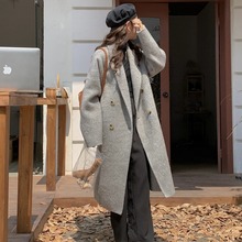 6576 阿尔巴卡羊驼绒双面手缝大衣女 长毛西服领双排扣毛呢外套