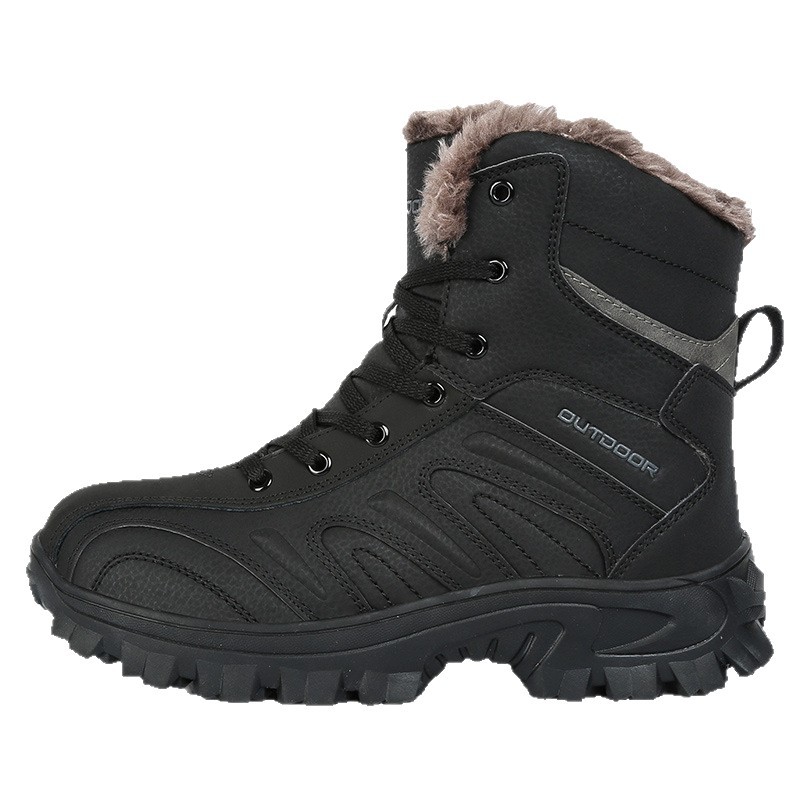Nuevos deportes casuales transfronterizos para hombres al aire libre calentamiento de algodón botas de nieve de moda al aire libre zapatos de montaña negros con veludo