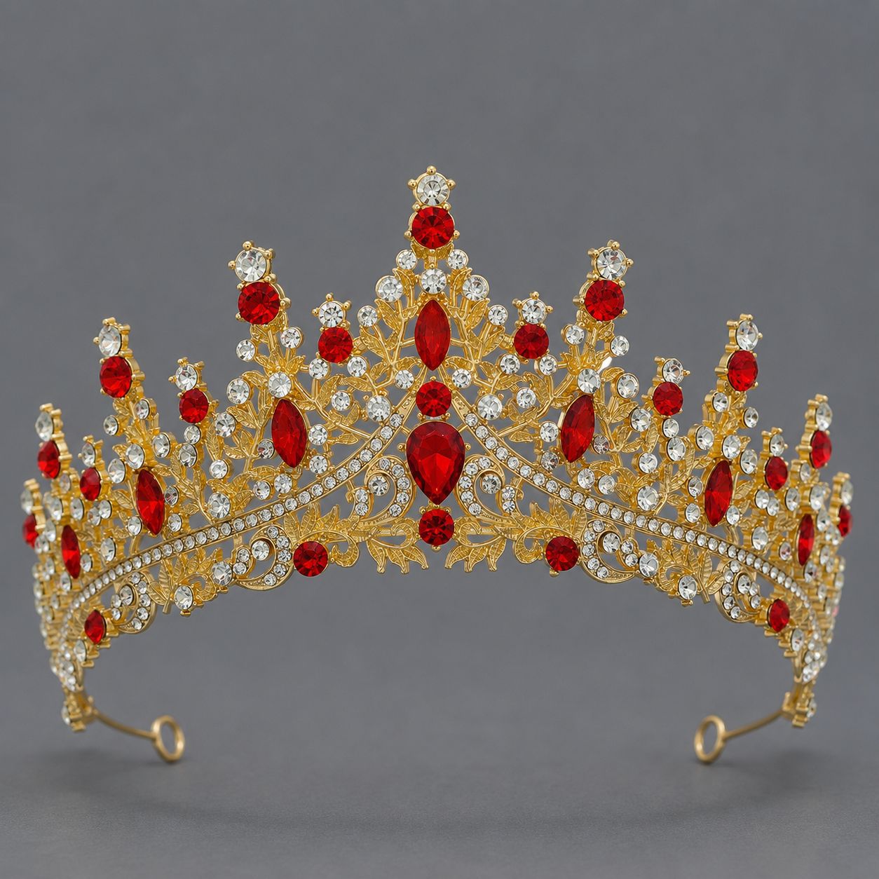 Corona Barroca Retro con Cristales Rojos de Aleación y Cristal Rojo, Acabado galvanizado, para desfiles, bodas y fiestas image 11