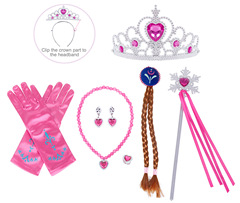 冰雪奇緣2 艾莎公主皇冠魔法棒辮子手套耳環戒指項鍊套裝