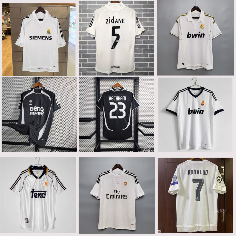 Real Madrid retro football jerseys: Cristiano Ronaldo, Raul, Zidane, Beckham, Bel and Figo jerseys