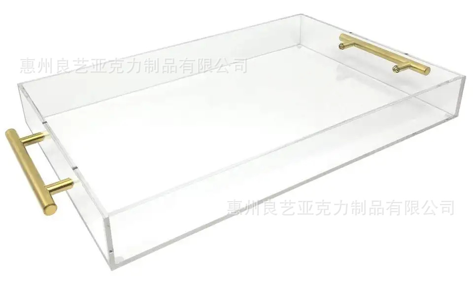 厂家直销透明亚克力托盘金属拉手托盘家用收纳盘展示盘批发