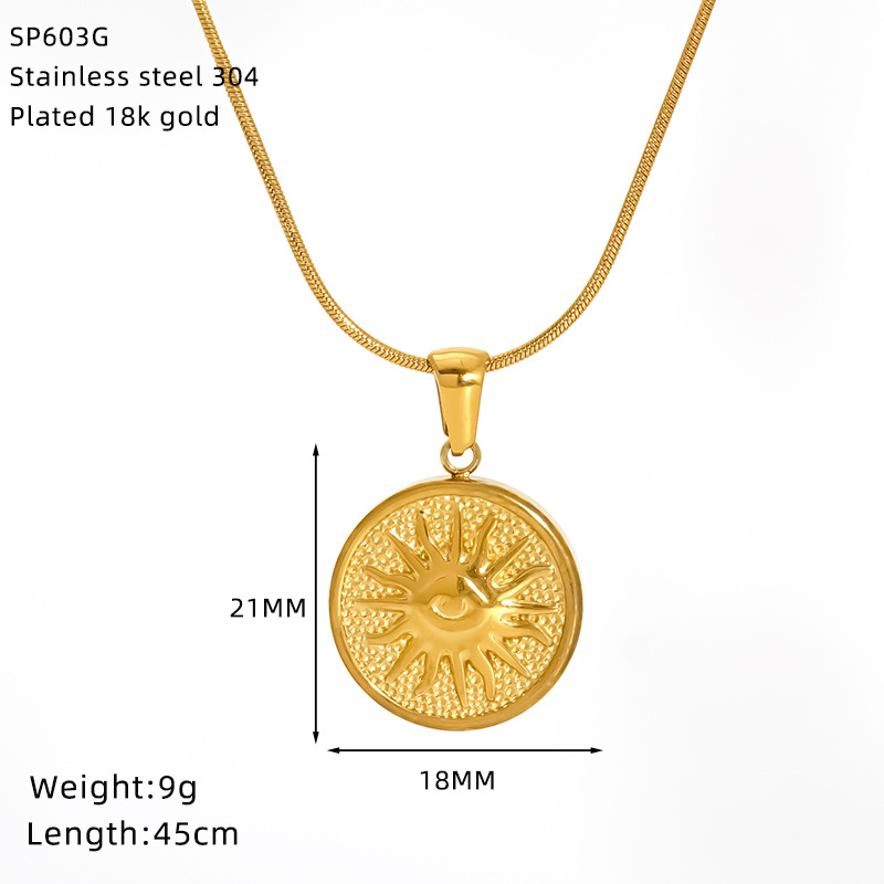 8g Weight 18K Gold Plated Plating Material 304 Stainless Steel Pendant Material Wholesale Jewelry IG Style Sun Star Moon 304 Stainless Steel 18K Gold Plated Plating Pendant Necklace Snake Chain