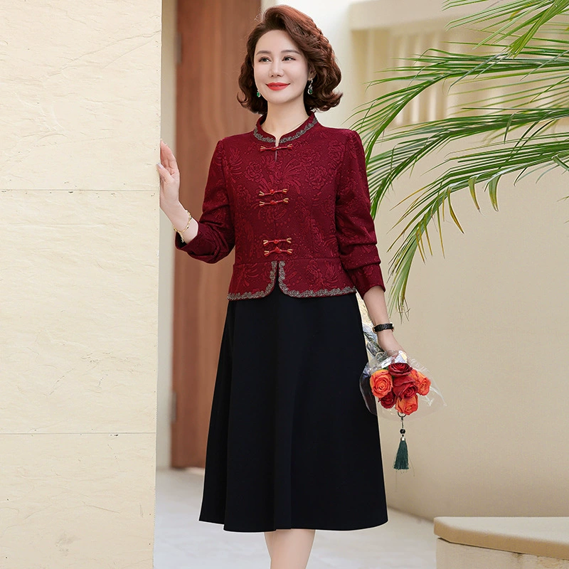 Новый китайский стиль поддельный набор из двух частей национального стиля весеннее платье 2025 мода весна и осень новая мама темперамент тонкая юбка
