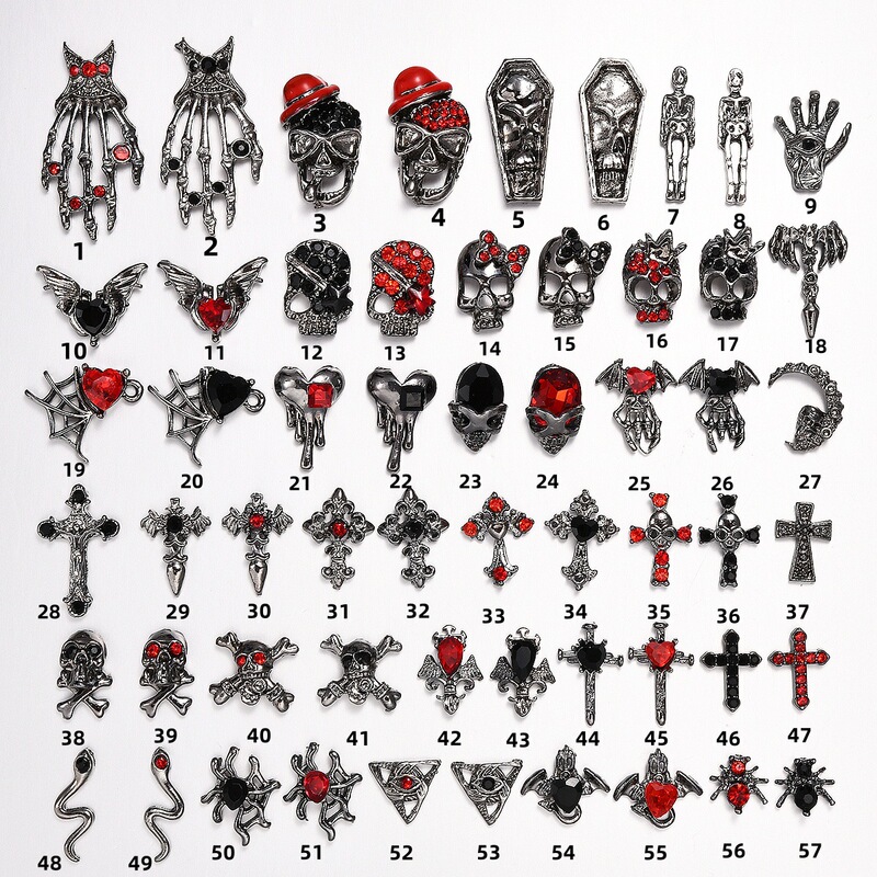 Halloween New Nail Art Accessories Punk Style Dark Retro Cross Skull Alloy Nail Decoration