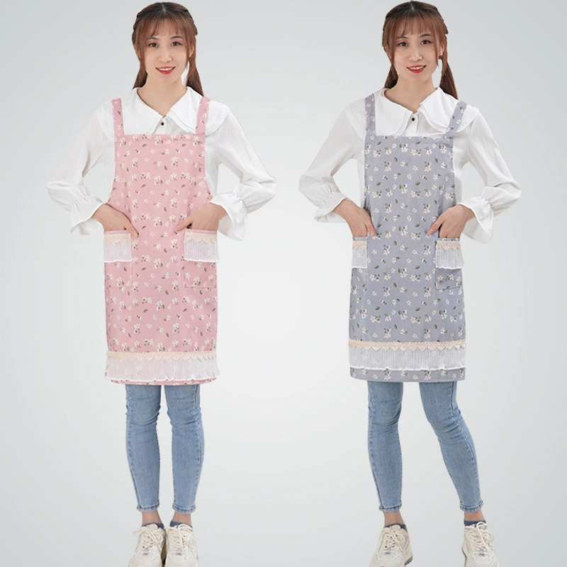 Свежий противообрастающий фартук с хлопковым ремешком, маленький цветок с рукавами, бытовой кухонный маслостойкий фартук свободного размера, производители могут заказать