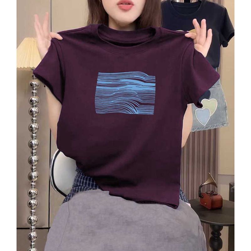 Elegant Purple Cotton Short-Sleeve T-Shirt for Women, Fashionable and Versatile, Age-Reducing Top for Summer Elegant Purple Cotton Short-Sleeve T-Shirt for Women, Fashionable and Versatile, Age-Reducing Top for Summer