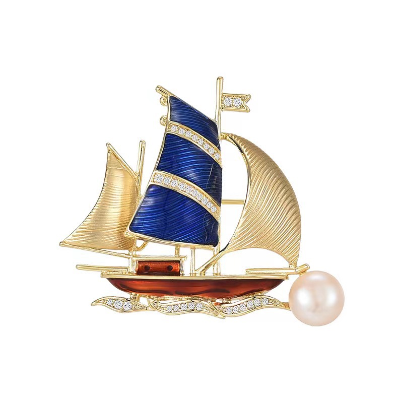 Smooth Sailing Enamel Sail Brooch Classy Niche Classy Classy Corsage Pearl Retro Brooch Clothing for Women