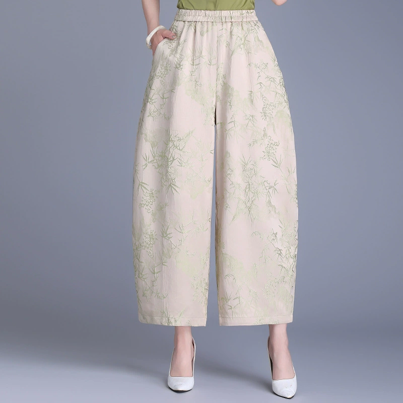 Реальный снимок женских брюк весна-лето 2025, новые, эластичная талия, однотонные, из вискозы, простые, джаккардовые, с девятью точками, повседневные.