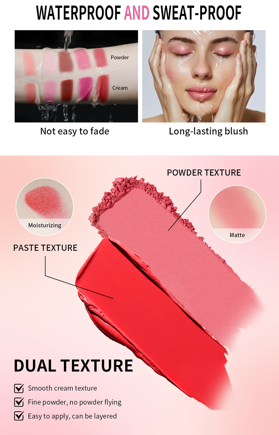 Cross-border lakerain two-in-one Blush Palette: Natural and easy-to-apply matte blush powder undefined