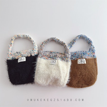 韩货儿童毛毛手提包 秋冬潮范男女童百搭凹造型针织单肩包零钱包