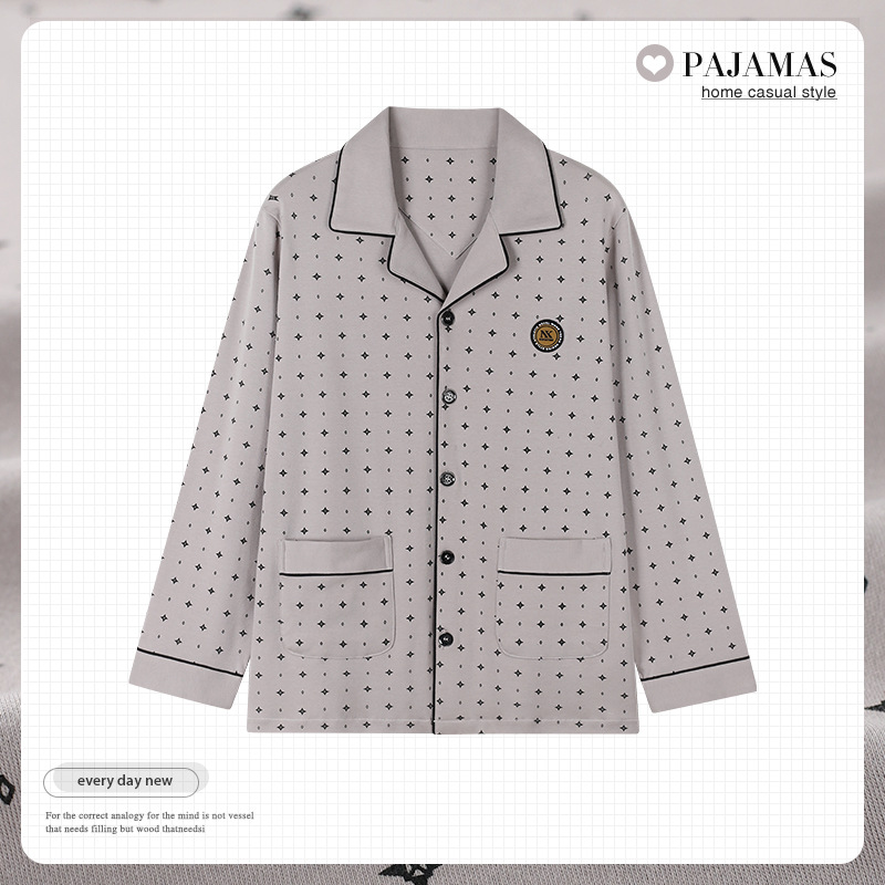 Dropshipping Men's Pajamas Single Piece Men's Pajama Tops Spring, Autumn and Winter Thickened Pure Cotton Long-Sleeved Men's Pajama Tops