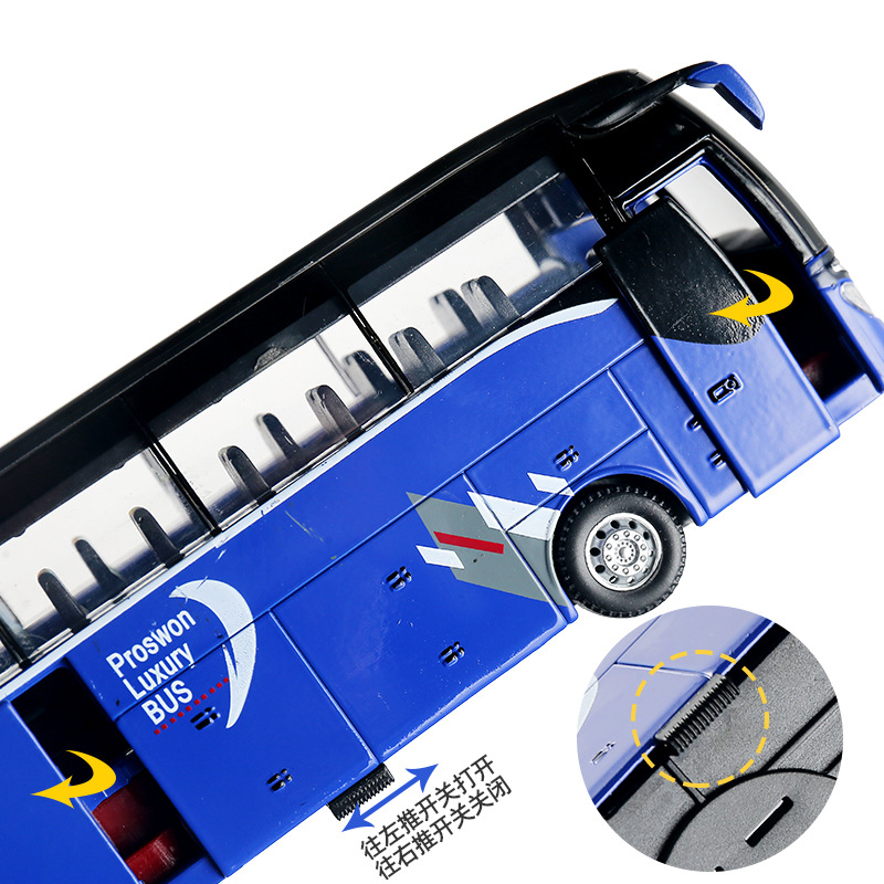 Baosilun Aleación de una sola capa modelo de autobús Tire hacia atrás el sonido y la luz autobús de juguete Inglés bus de negocios caja expresa