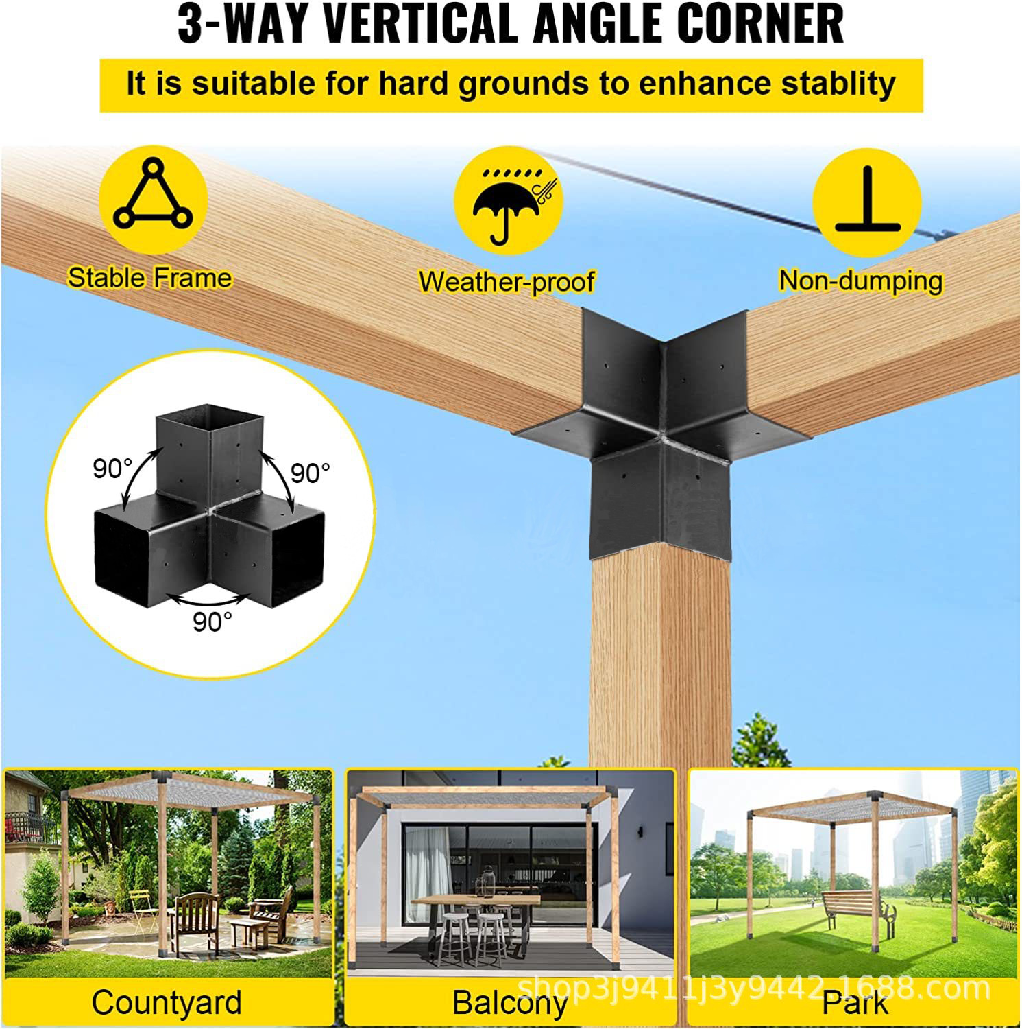 Venta directa de fábrica de Dongguan Soporte de pérgola exterior transfronterizo 4 × 4 6 × 6 Soporte de esquina Soporte de pabellón combinado con acero y madera