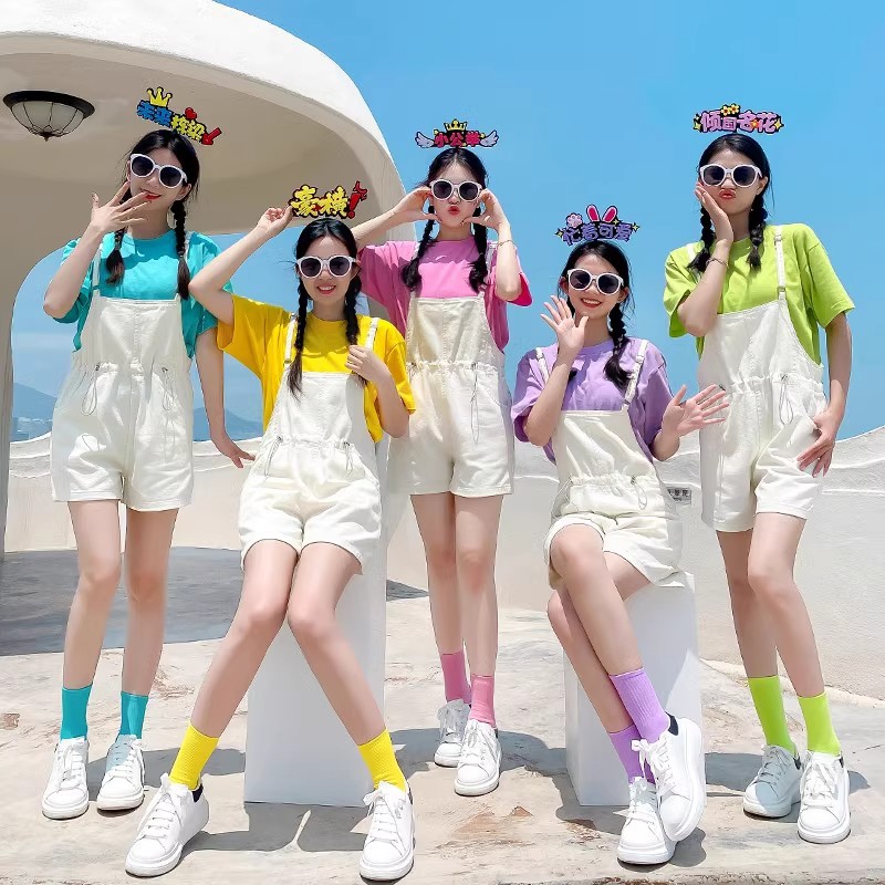 多巴胺彩色短袖t恤定 制糖果色聚会出游穿搭团体服闺蜜装姐妹套装