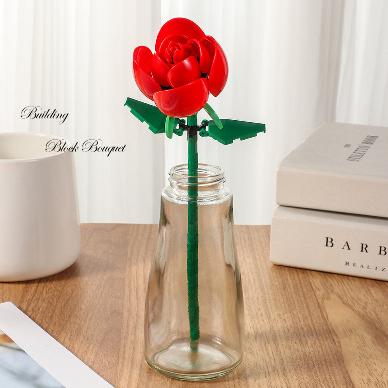 Compatible transfronterizo rosa imortalidad ramo de flores de bloques altos Día de San Valentín Día de los maestros Juguetes de ensamblaje de puzzle hechos a mano