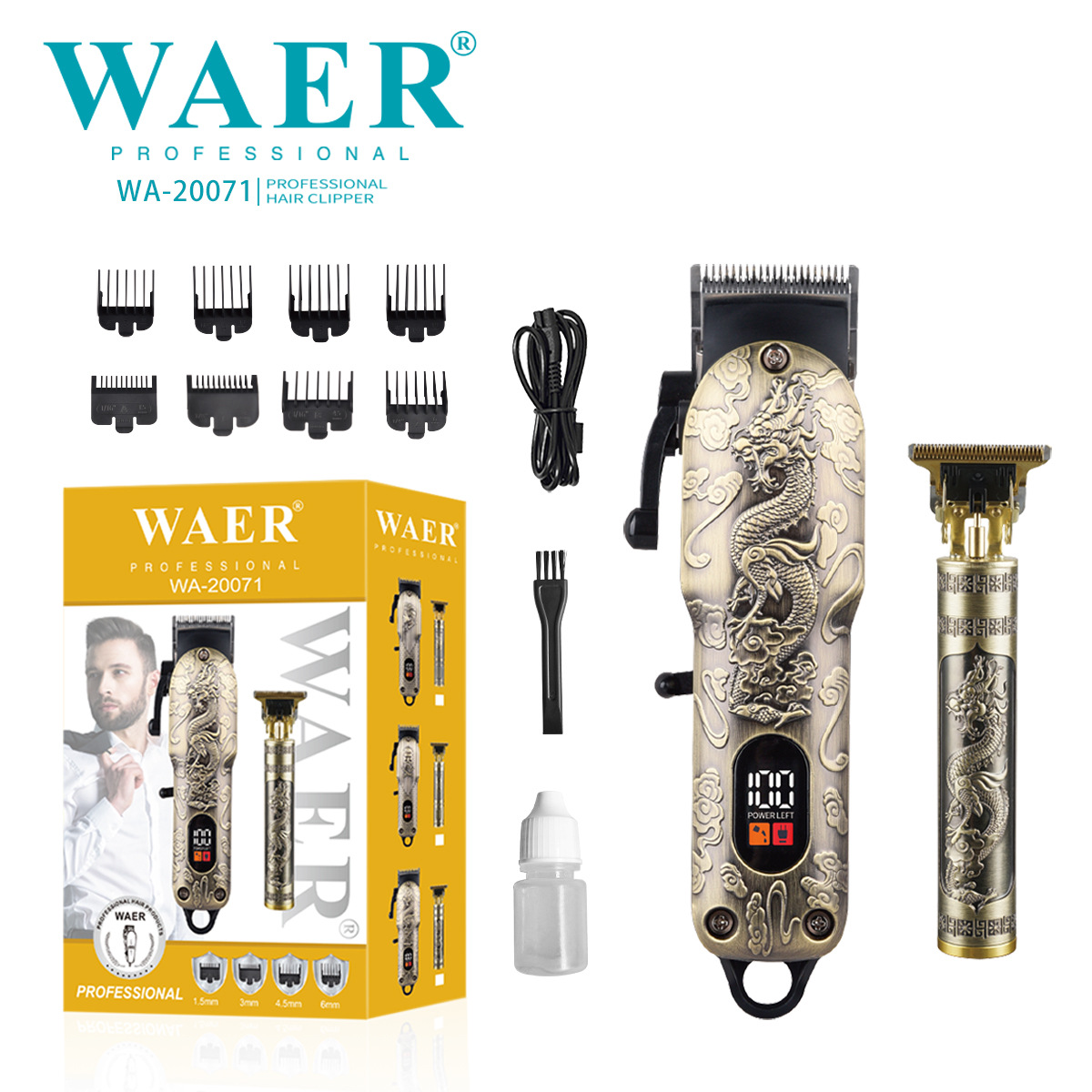 WAER transfronterizo pantalla digital profesional cortador de pelo eléctrico cabeza de afeitar artefacto de peluquería especial tijeras de empuje de carga USB