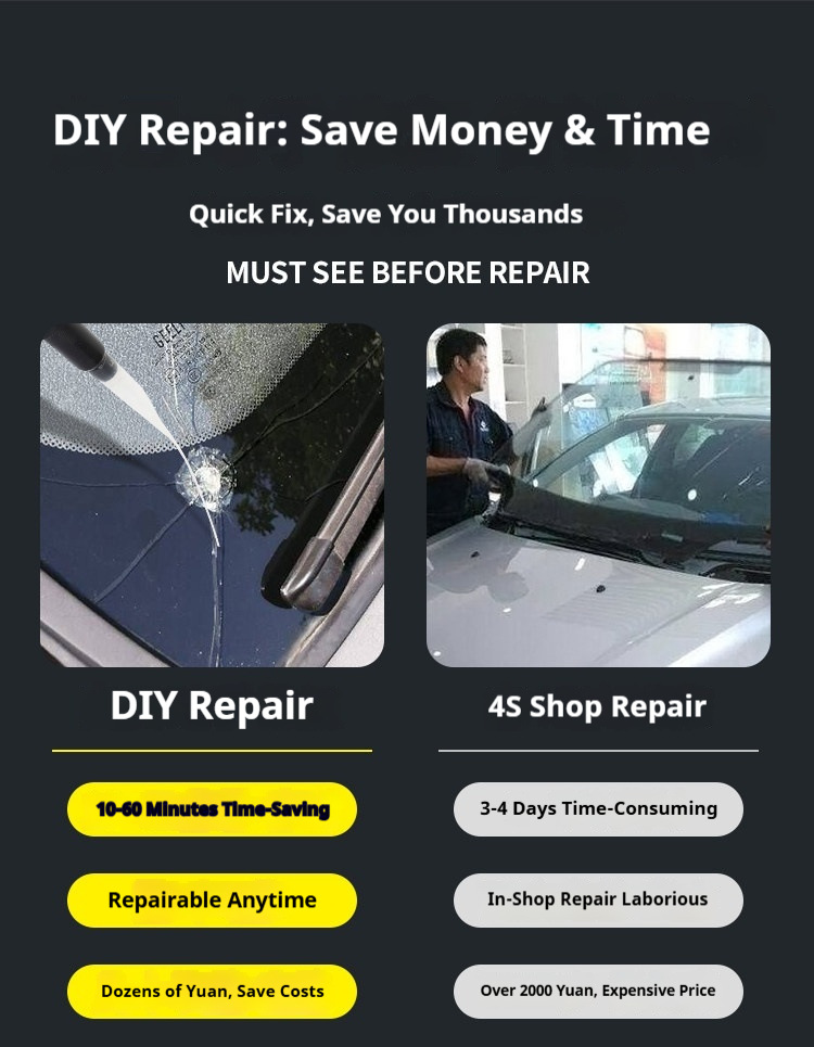 Car glass repair fluid, window crack filling adhesive, self-repairing liquid for front windshield cracks, resin glue