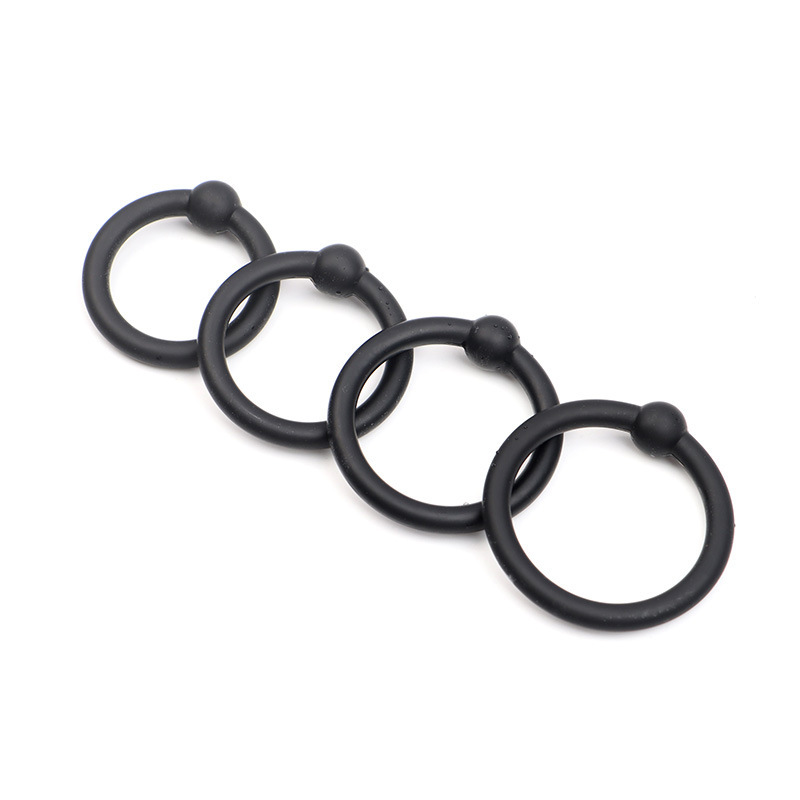 Silicone Four-Ring Locking Cock Ring, Physical Delay Ring for Men, Black — detail image 2