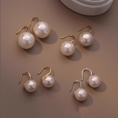 S925 Silver Needle Yellow Round Pearl Earrings for Women - Unique Design, High-End, Simple and Versatile Earrings - Best Selling