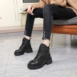 龍林秋冬牛皮马丁靴女英伦风厚底切尔西短靴真皮侧拉链马丁靴靴子