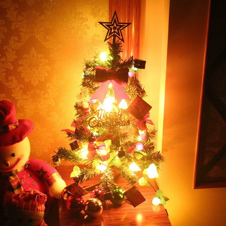 Миниатюрная рождественская елка, 60 см столешница из PVC, светящиеся декоры, ассорти шариков