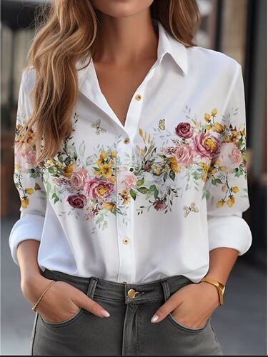 International Trade Cross-border 2024 European and American Style Cardigan with 3D Flower Print Long-Sleeved Shirt for Women High-End and Versatile Top