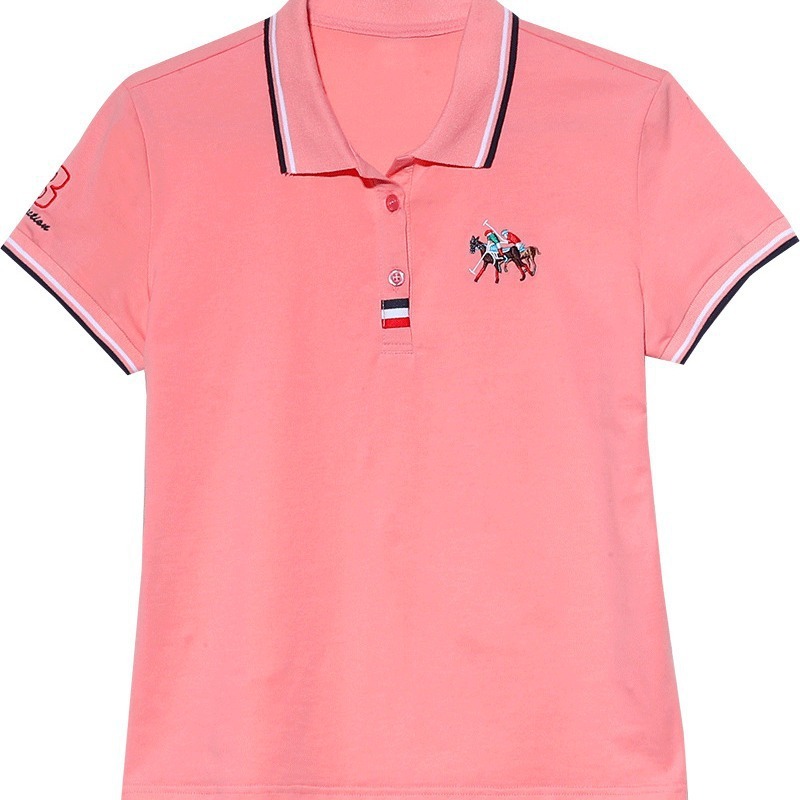 女性用襟付き半袖Tシャツ、夏用薄手2025年新作半袖トップス、おしゃれな中年ラペルポロTシャツ|undefined