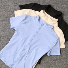 ヨガウェア レディース タイト Tシャツ スポーツ 半袖 ランニング トレーニング ピラティス スタンドカラー ジッパー フィットネスウェア ジャケット 秋