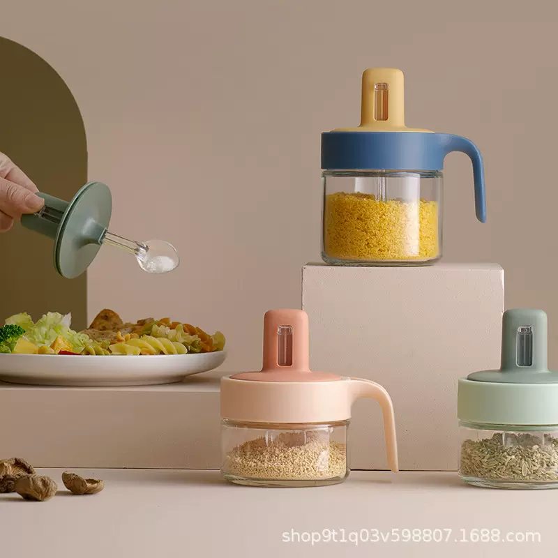伸缩勺调味罐玻璃盐罐厨房调料瓶罐子家用计量盐瓶佐料瓶密封防潮