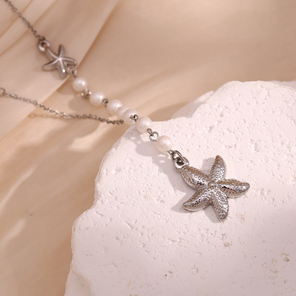 Starfish Pearl Pendant Stainless Steel Necklace