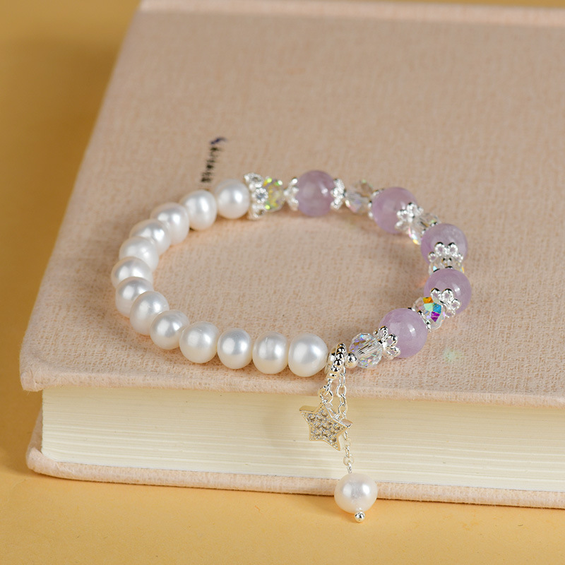 Al por mayor perlas de amatista de lavanda natural pulsera original estrella pequeña pulsera fresca regalo de novia
