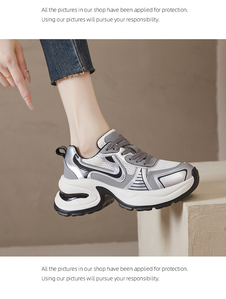 Zhao Yue Luo Xinghe Thick-Soled Silver Lu Si 2025 New Model Women's Dad Genuine Leather Height-Increasing Casual Sports_vogvips.com