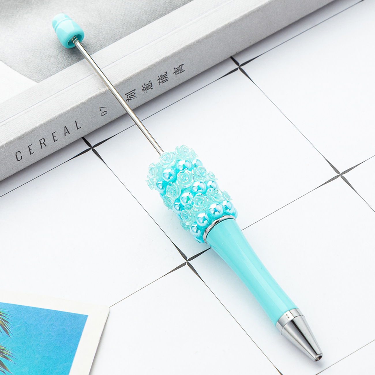 Nueva rosa diy bolígrafo de cuentas de flor creativo pegado a mano bolígrafo de cuentas multicolor bolígrafo de regalo publicitario