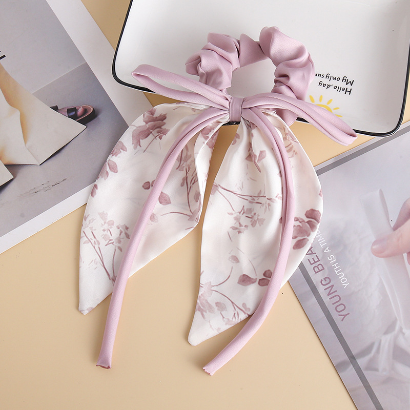 Nuevo lazo de raso estampado, coletero de encaje elegante estilo chino, cuerda para el pelo de cola de caballo al por mayor