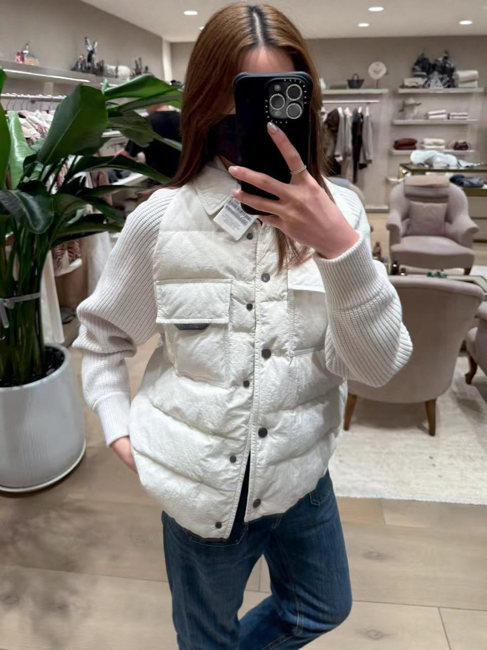 【现货】BC羊绒针织长袖拼接白鹅羽绒服轻薄保暖外套休闲百搭上衣