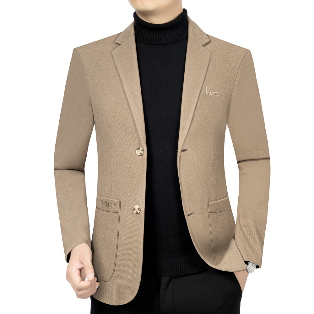 봄과 가을 새로운 남성 자켓 얇은 세트 중년 및 젊은 남성 캐주얼 세트 슬림 핏 재킷 캐주얼 의류 싱글 웨스턴
