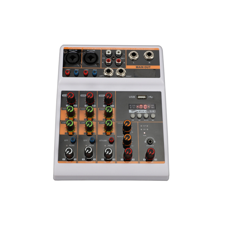 L4迷你4路小调音台带蓝牙48V开关内置混响效果支持充电宝供电调台