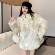 实拍现货仿狐狸毛皮草外套女皮扣毛毛绒大衣