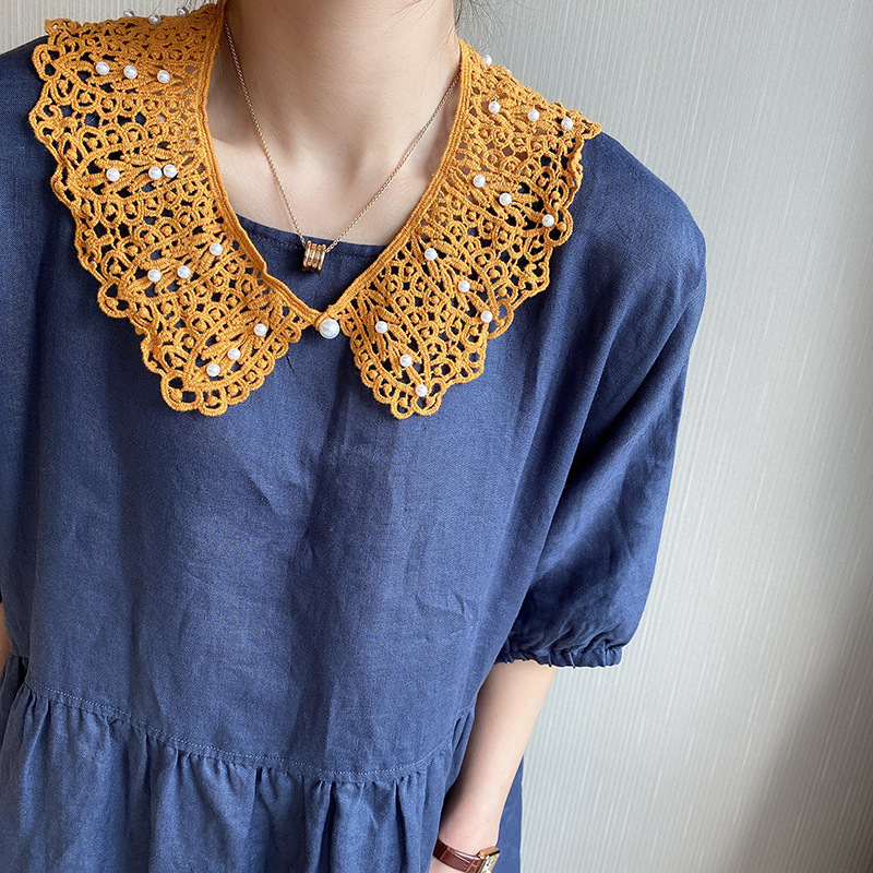 Estilo coreano perla encaje chal verano primavera protección solar encaje chal hueco todo partido falso cuello exterior algodón