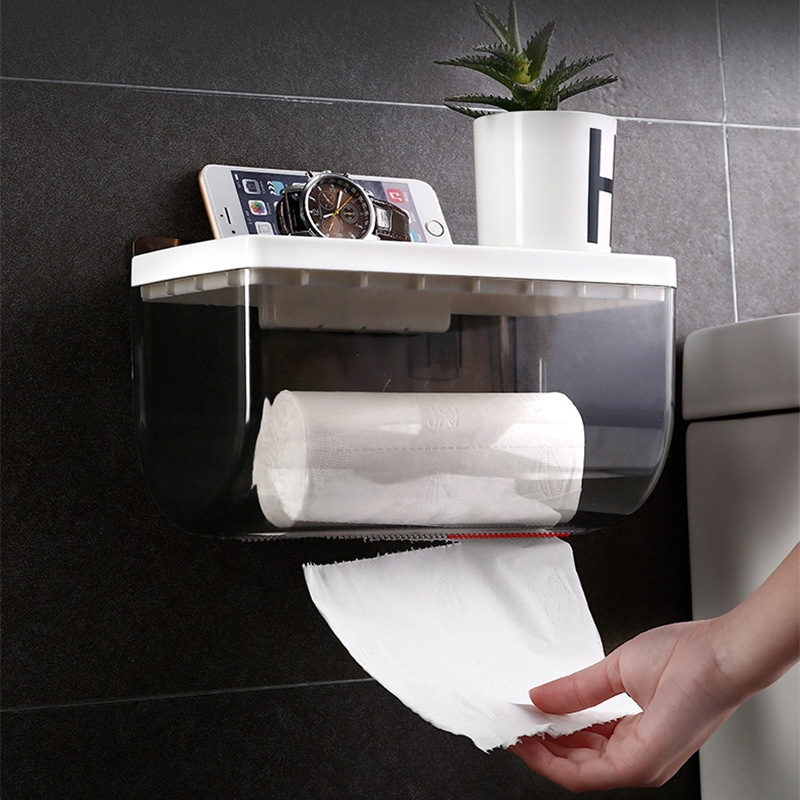 Caja de pañuelos para baño, portarrollos de papel sin perforaciones, caja de papel impermeable para baño, estante de almacenamiento de papel higiénico montado en la pared