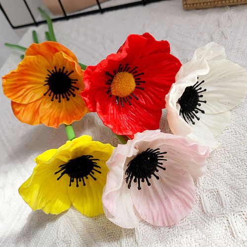 Cross-border single-stem PU mini poppy flowers | Lifelike artificial flowers | Poppy bouquet for home decor | Artificial floral arrangements