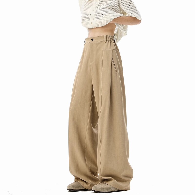 American-Style Deconstructed Patchwork Khaki Trousers for Men, Trendy High-Street Brand, Loose Fit with a Draping Effect, Wide-Leg, Casual Long Pants American-Style Deconstructed Patchwork Khaki Trousers for Men, Trendy High-Street Brand, Loose Fit with a Draping Effect, Wide-Leg, Casual Long Pants