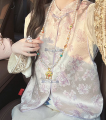 新中国式国風【花沁】シルクの薄い紫ジャカードの女性2025春の新型ファッションは年齢を減らします。
