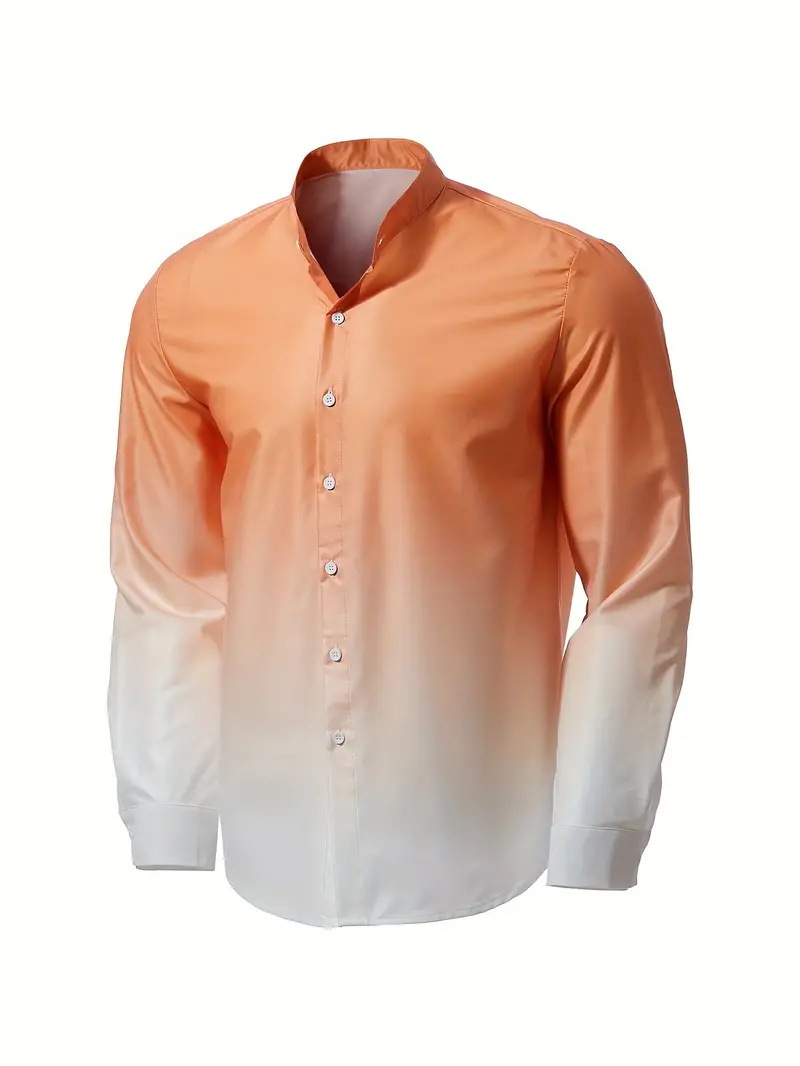 Camisa de manga larga con color degradado de estilo universitario de vitalidad juvenil, cómoda y transpirable, cuello alto que absorbe el sudor, top de un solo pecho MB29