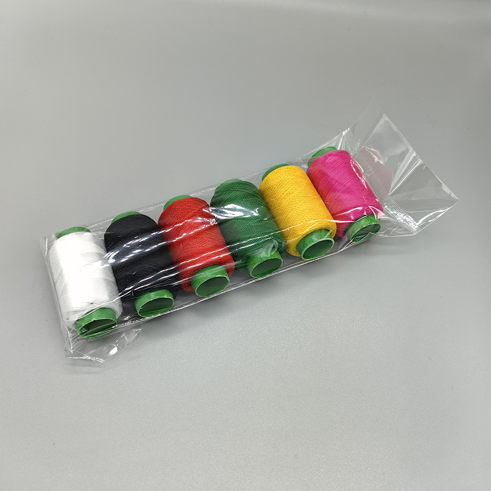 Fábrica al por mayor 6 rollos de alta calidad verde tubería hogar mano costura hilo de poliéster hilo de coser ropa hilo de coser