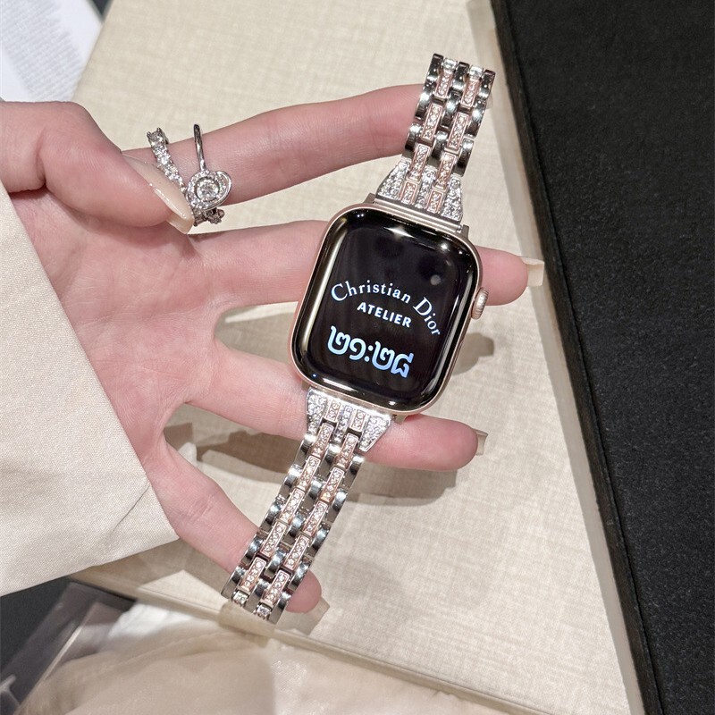Gold-Plated Diamond-Studded Five-Bead Metal Watch Band Suitable for Apple Watch Series 11, Series 10, Iwatch9Ult Gold-Plated Diamond-Studded Five-Bead Metal Watch Band Suitable for Apple Watch Series 11, Series 10, Iwatch9Ult