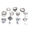 Retro starry sky, set, ring, European style, suitable for import, with gem, 11 pieces