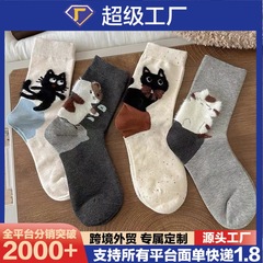 秋季款ins潮高颜值中筒袜新品简约甜美设计卡通猫咪后跟小猫跟随