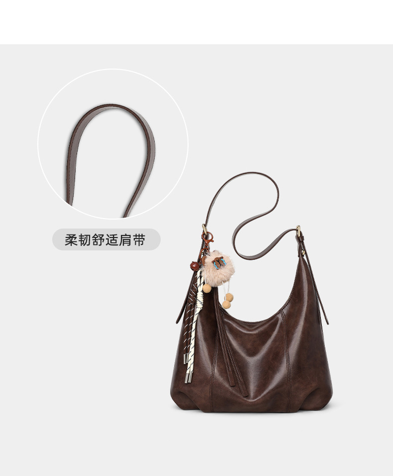 Túi tote nữ cỡ lớn đi làm, túi đeo nách thời trang, đeo chéo một bên vai, kèm mặt dây chuyền lông thú — Màu cà phê, Màu cà phê (phiên bản công khai) chi tiết 16